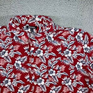MIX&NY Button Down Up Men XXL Red Tropical Hibiscus Rayon S/S Beach Resortwear